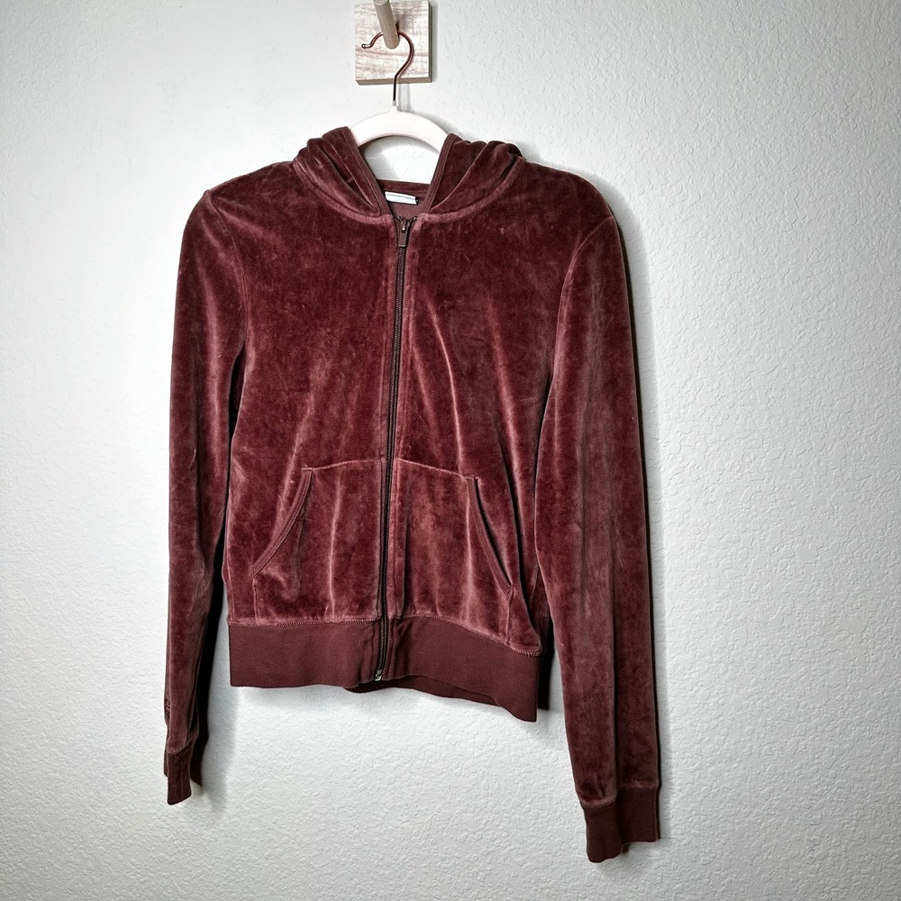 Sunday Best Aritzia Velour Full Zip Hoodie Mahogany Brown Sweatshirt Size M